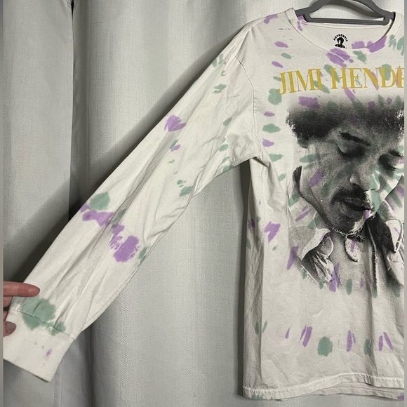 Jimi Hendrix Tie Dye Purple Green White Long Sleeve Graphic Shirt Medium - Picture 5 of 8